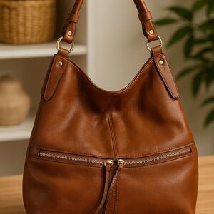Gorgeous Cognac Leather Hobo Bag